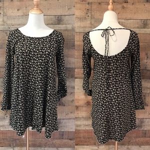 NWT Somedays Lovin Black and Rose Patterned Mini Dress w/ Long Sleeves (Size M)